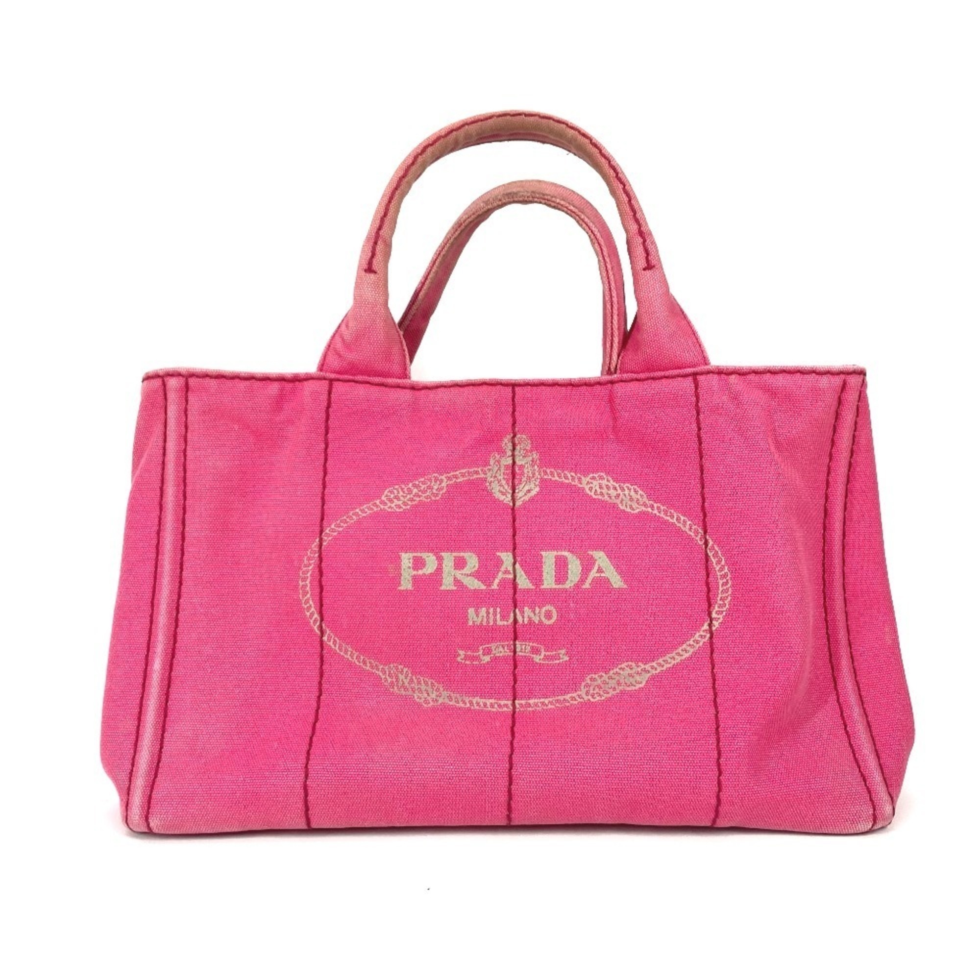 Prada 1bg642 Canapa Logo M Bag Handbag Tote Canvas Women's Pink